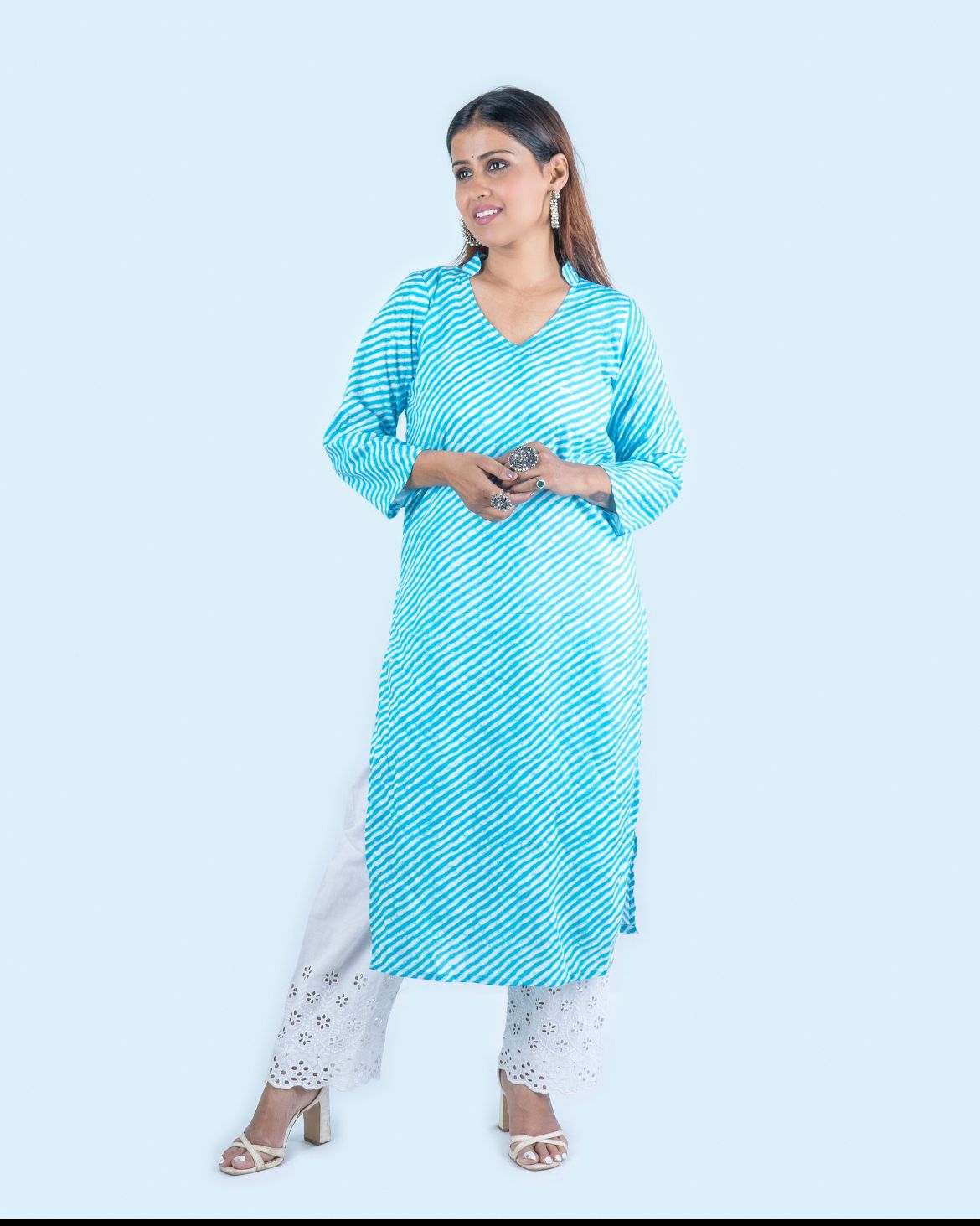 Sea Blue Leheriya Kurta