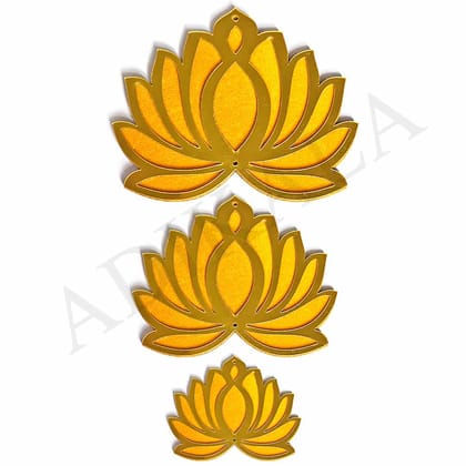 Yellow Velvet & Golden Acrylic Lotus  | MDF Cutout Design for Diwali | Dussehra | Rangoli | Pooja | Festival Gift | Wedding Decorations- 4 Inches