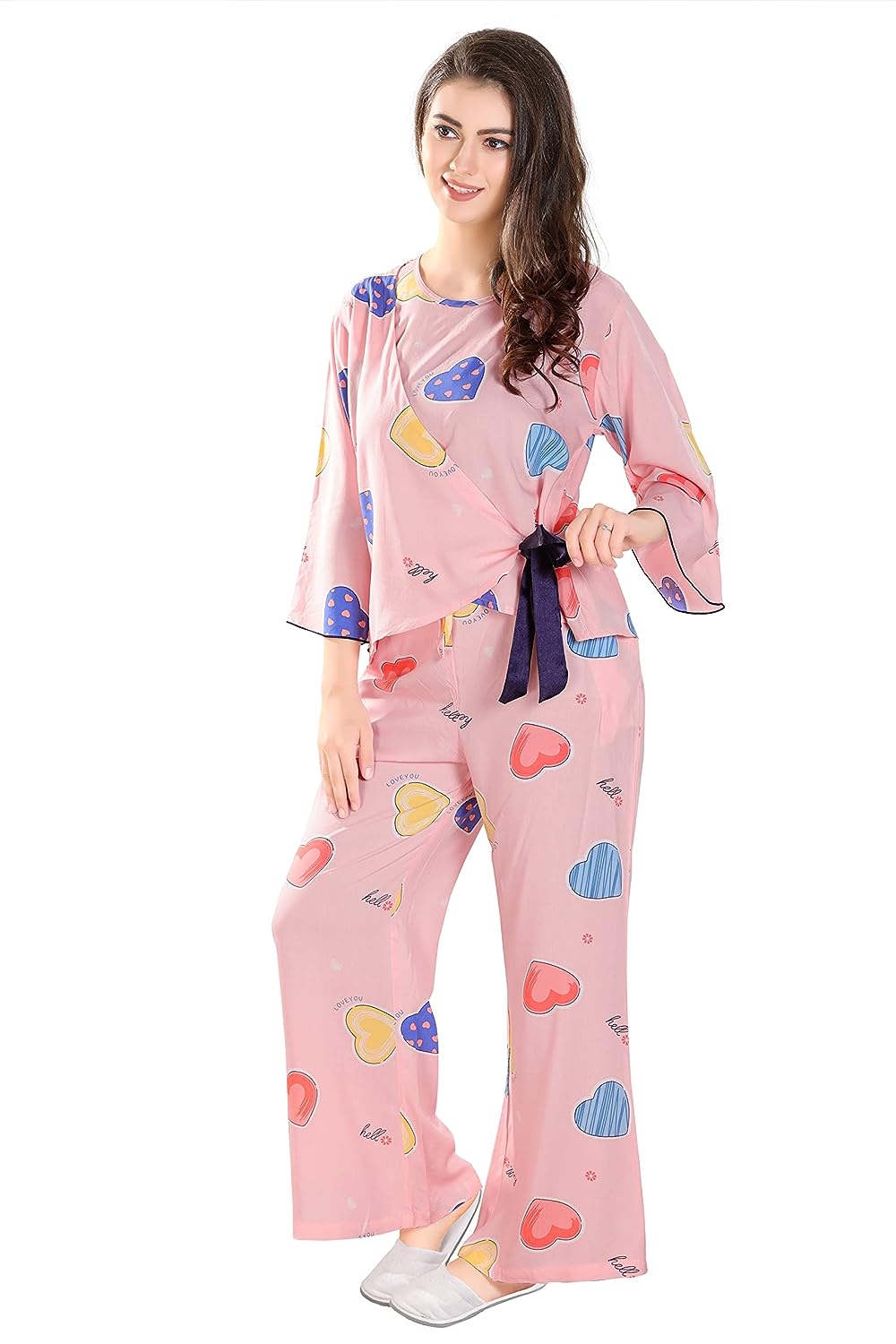 FILMAX® Originals Women Premium Rayon Printed Trendy Co-ords with Bell Sleeve top & Plazo Lower Crazy Peach Night Dress
