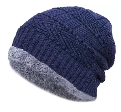 ATABZ Woolen Beanie Blue Stylish Skull caps with Fur for Men and Women