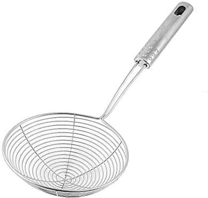 Sakoraware Heavy Duty Professional Standard Stainless Steel Deep Fry Jhara Mesh Laddle Jharni Wire Skimmer Puri Strainer with Handle for Perfect Oil Extraction, 16 Cm