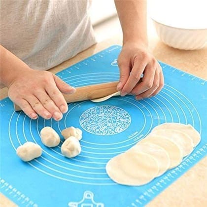 Sakoraware Reusable Heavy Quality Non-Stick Heat Resistant Silicon Kneading Dough Baking Measuring Mat Cake Fondant Rolling Sheet with Scale 50 x 40 cm (Random Colour), 1 pc