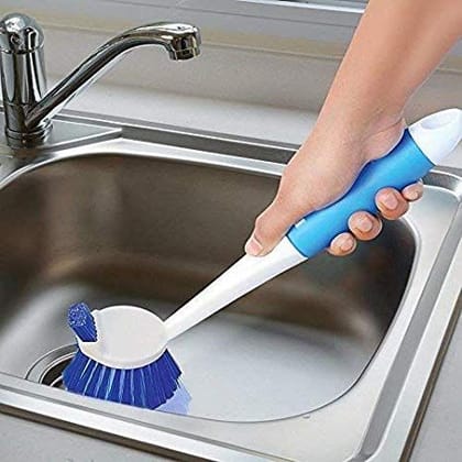 � PlSakorawareastic Dual Action Kitchen Cleaning Handy Sink Wash Basin and Dish Brush, 30 cm Long for Home, Blue and Pink