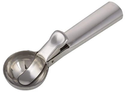 Sakoraware Stainless Steel Easy Trigger Ice Cream Scoop Scooper Serving Spoon Big Size, Multifunctional, Silver, 1 pc