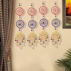 kalakriti Handmade Door Hangings for Home Decoration / 3 Rings Wall Hangings for Haldi Mehandi Temple Decor | Pooja Room Decoration Items | Mehandi Decoration Items for Home (Pack of 4, Multicolor)