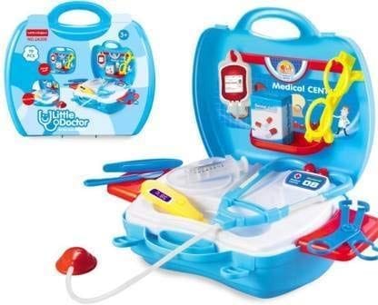 Smizzy Plastic Little Medical Doctor Clinic Medical Set (Big Size, 19 pcs) Pretend Play Toy Kit with Stethoscope and Carry Along Suitcase for Girls Boys, Blue