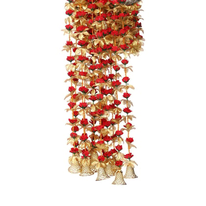 Smizzy Decoration Flowers Garlands for Decoration Hanging (Red Golden with Bells, 155 cm/ 5 ft Long, Pack of4) Garland for Decoration Festival Navratri, Diwali, Marriages, Temple and Home/Office
