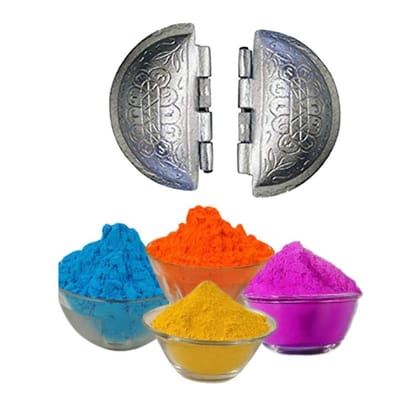 Sakoraware Aluminium Gujiya/Gujia Karanji Maker karjikai Mould Cutter Sacha Machine, Kitchen Molds for Festivals (Set of 2) with Herbal Gulal Holi Colour, Multicolour