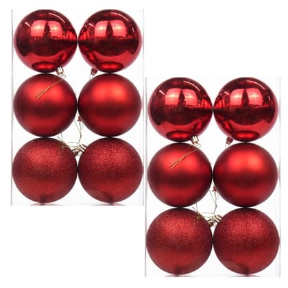 Smizzy Christmas Big Ball Ornaments (Pack of 12 with 3 Different Patterns) Tree Balls with Hanging Loop for Xmas Tree Holiday Wedding Party Decor (6 cm Diameter Each, Red)