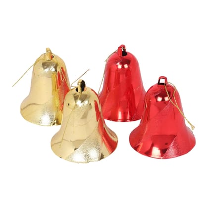 Smizzy Christmas Red Golden Bells (Big-4inch/10cm, Pack of 4-2 red and 2 Golden) Ornaments Decoration, Tree Bells with Hanging Loop for Xmas Tree Holiday Wedding Party Decor