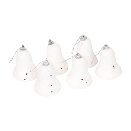 Kalakriti Christmas Hanging Bells | Xmas Decoration Items| White Snow Bells with Glitters (Pack of 6) Ornaments Decoration, Xmas Decor Tree Holiday Wedding Party Decor | Christmas Tree Decorations