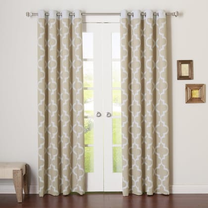 Dekor World Cotton Beige Ogee Printed Eyelet Curtain (Pack of 2 ) - 110x215cm (4x7 Feet) Door Curtain for Bedroom and Living Room