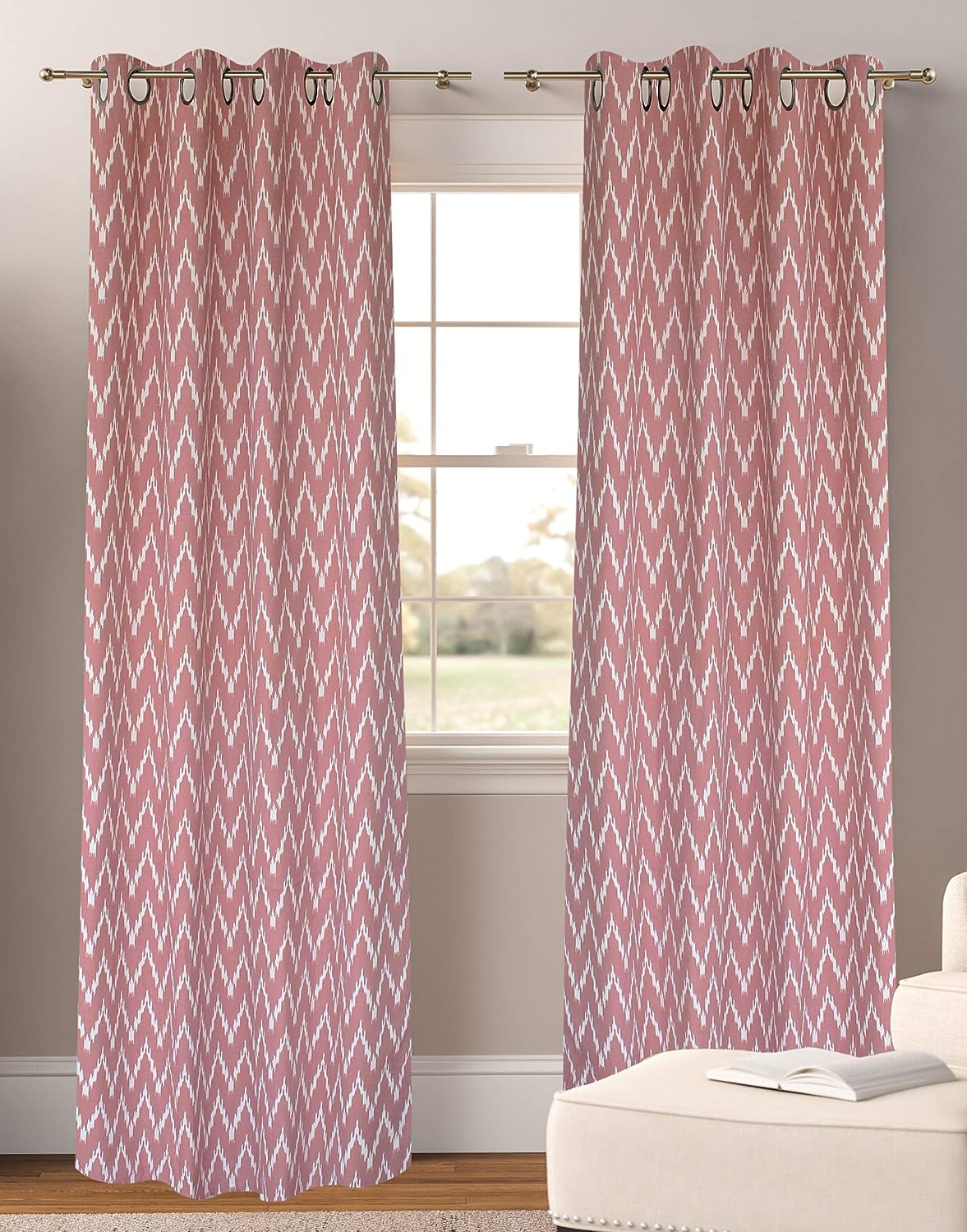 Dekor World Cotton Cotton Mauve Waggle Collection Eyelet Curtain Set (Pack of 2)-110x215cm (4x7Feet) Door Curtain - for Bedroom and Living Room, Medium