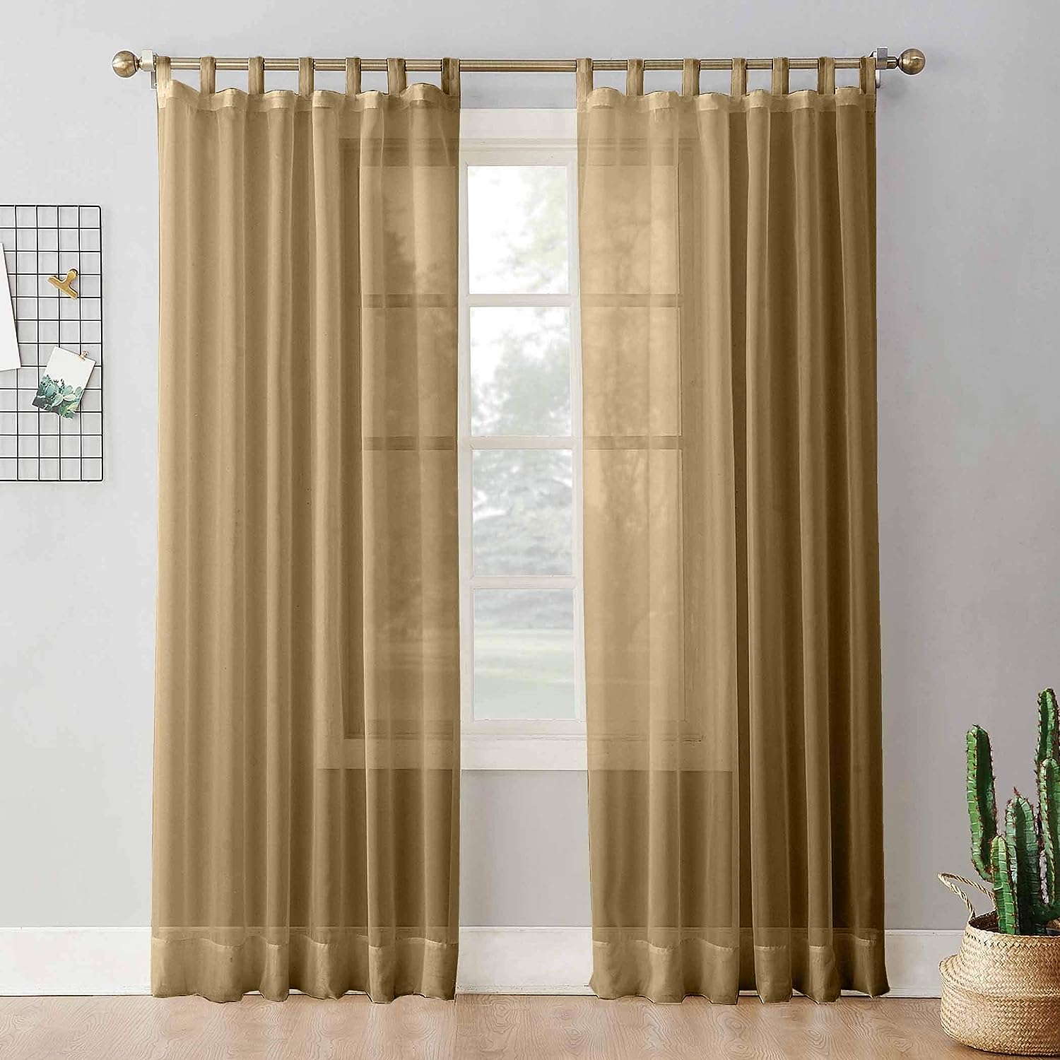 Dekor World Cotton Beige Sheer Loop Curtain Set (Pack of 2) - 110x215cm (4x7Feet) Door Curtain for Bedroom and Living Room