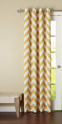 Dekor World Cotton Yellow Chavron Printed Eyelet Curtain (Pack of 1) - 110x215cm (4x7Feet) Door Curtain