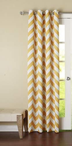 Dekor World Cotton Yellow Chavron Printed Eyelet Curtain (Pack of 1) - 110x215cm (4x7Feet) Door Curtain
