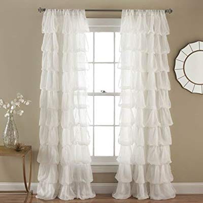 Dekor World Sheer Ultimate Ruffle Collection Cotton Rod Pocket Curtain Set (Pack of 2) - 110x150 cm (4x5 Feet) Window Curtain for Bedroom and Living Room