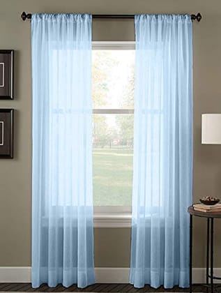 Dekor World Cotton Light Blue Sheer Rod Pocket Curtain Set (Pack of 2)-110x215cm (4x7Feet) Door Curtain-for Bedroom and Living Room