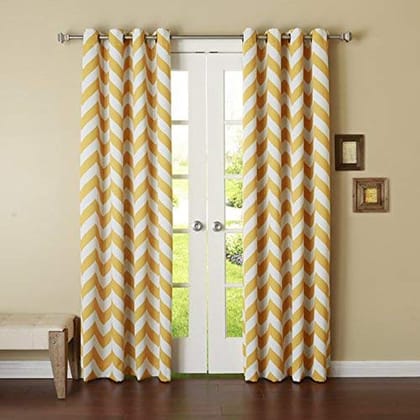 Dekor World Cotton Yellow Chavron Printed Eyelet Curtain Set (Pack of 2)-110X215Cm (4X7Feet) Door Curtain