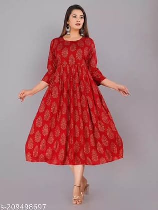 Ruhanika Women Floral Print Gown Kurta Red