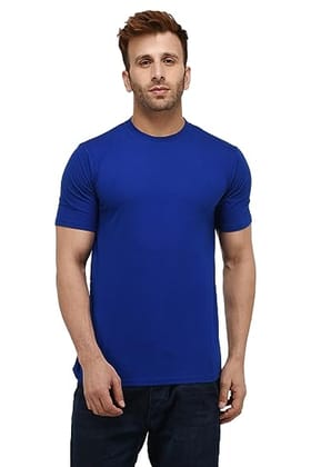 Solid Men's Round Neck Cotton Blend Half Sleeve T-Shirts-Blue