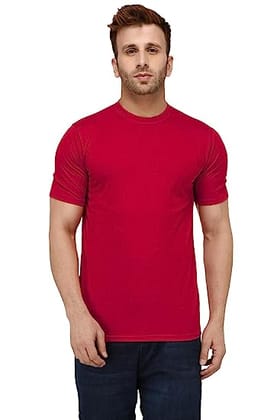 Solid Men's Round Neck Cotton Blend Half Sleeve T-Shirts-Red