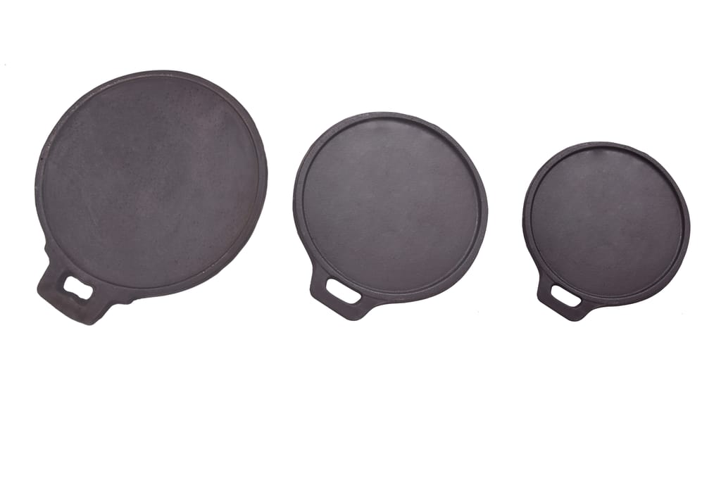 Seematis Kitchen Pre seasoned cast iron Tawa 10,11, 12 Inches Black