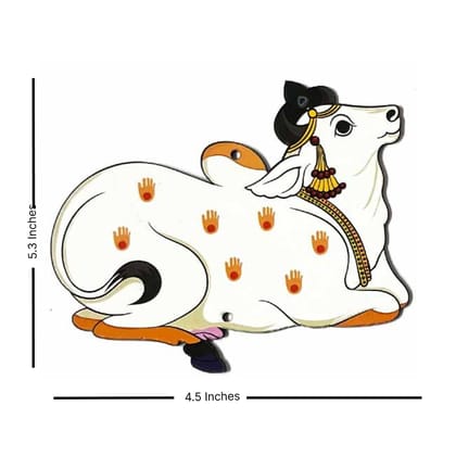 Decorative Pichwai Seated Cow Mdf 5 IN Design for Diwali | Dussehra | Rangoli | Pooja | Festival Gift | Wedding Decorations (5 INCHES)