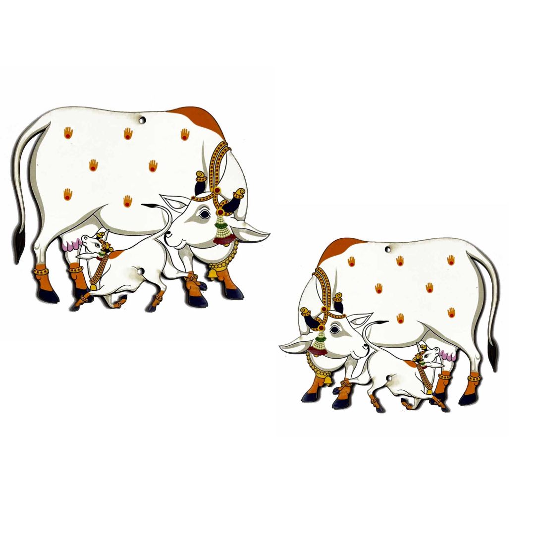 Pichwai Cow with Calf Mdf 5 IN Design for Diwali | Dussehra | Rangoli | Pooja | Festival Gift | Wedding Decorations (5 INCHES)