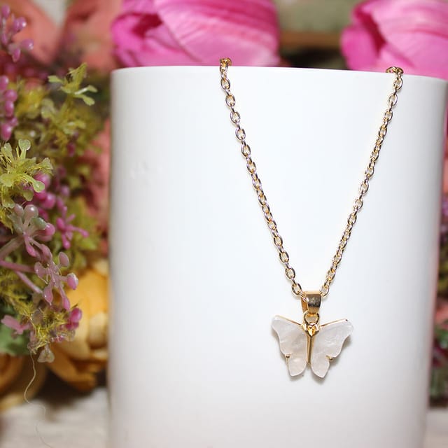 14kt gold and diamond abalone baby butterfly necklace | Luna Skye