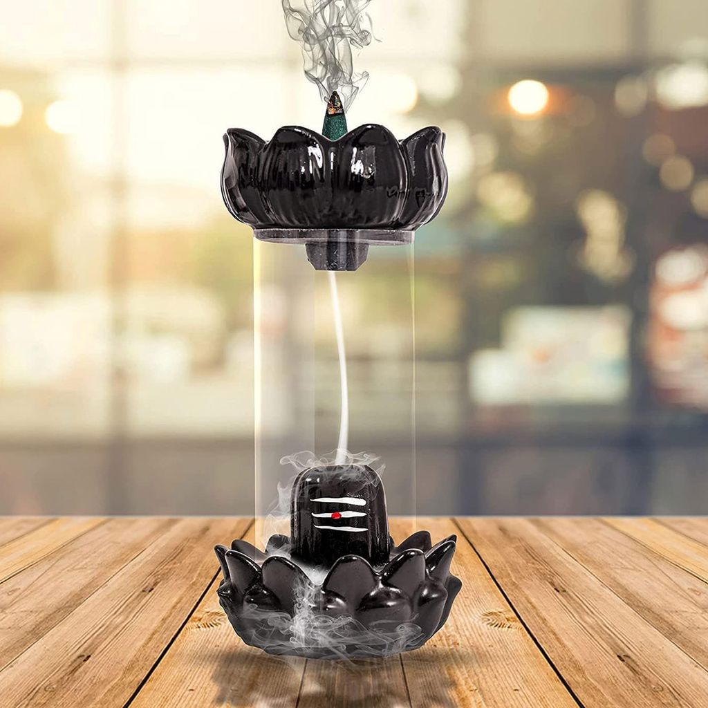 ZURU BUNCH Fountain Shivling Smoke Fountain, Adiyogi Tilak Shivling Glass Smoke Waterfall Fountain Idol | Shivling Incense Burner Fountain (free 10 Incense cones)