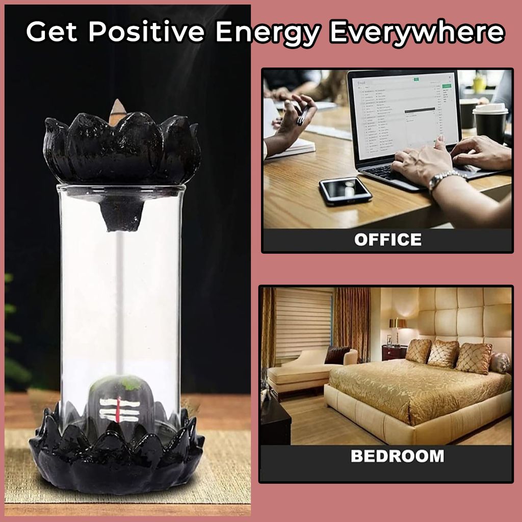 ZURU BUNCH Fountain Shivling Smoke Fountain, Adiyogi Tilak Shivling Glass Smoke Waterfall Fountain Idol | Shivling Incense Burner Fountain (free 10 Incense cones)