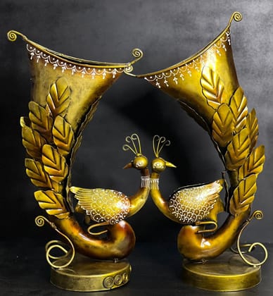 ANTIQUE TABLE TOP SET OF 2 METAL GOLDEN PEACOCK FLOWER POT STAND FIGURINE  SHOWPIECES  HOME DECOR/ RESTAURANT DECOR/ OFFICE DECOR/ TABLE DECOR/DRAWING ROOM DECOR / GIFT ITEM