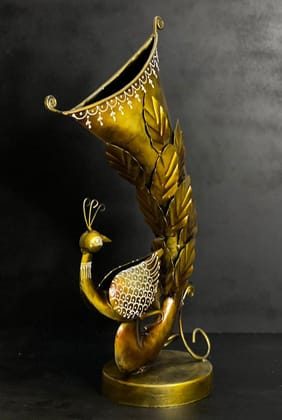 ANTIQUE TABLE TOP METAL GOLDEN PEACOCK FLOWER POT STAND FIGURINE  SHOWPIECES  HOME DECOR/ RESTAURANT DECOR/ OFFICE DECOR/ TABLE DECOR/DRAWING ROOM DECOR / GIFT ITEM