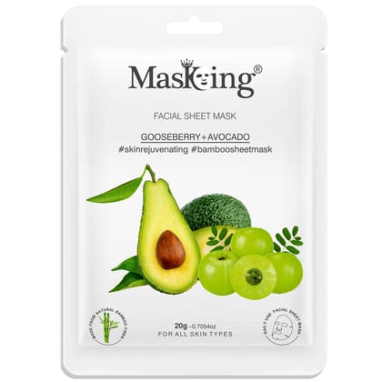 MasKing Bamboo Facial Sheet Mask of Gooseberry & Avocado for Skin Rejuvenating Ideal for Women & Men, 20ml each (Pack of 5)