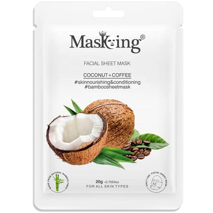 MasKing Bamboo Facial Sheet Mask of Coconut & Coffee for Skin Nourishing & Conditioning Ideal for Women & Men, 20ml each (Pack of 3)