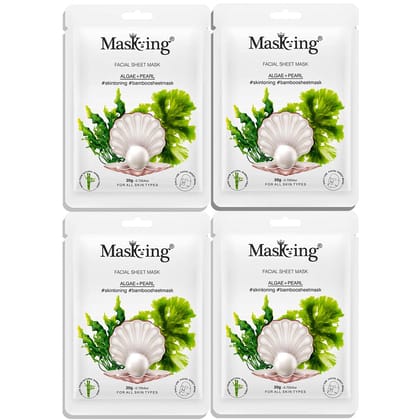 MasKing Bamboo Facial Sheet Mask of Algae & Pearl for Skin Toning Ideal for Women & Men, 20ml each (Pack of 4)