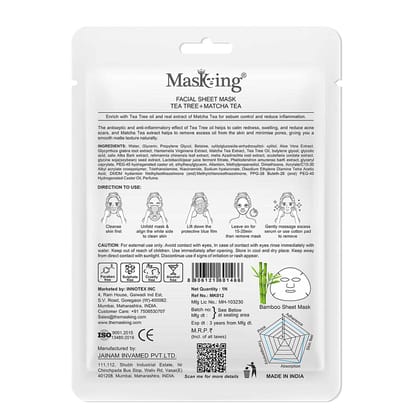 MasKing Bamboo Facial Sheet Mask of Tea Tree & Matcha Tea for Sebum Control Ideal for Women & Men 20ml, (Pack of 1)