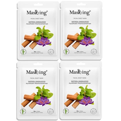 MasKing Bamboo Facial Sheet Mask of Saffron & Sandalwood for Youthful Skin Ideal for Women & Men, 20ml each (Pack of 4)