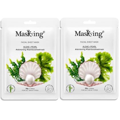 MasKing Bamboo Facial Sheet Mask of Algae & Pearl for Skin Toning Ideal for Women & Men, 20ml each (Pack of 2)