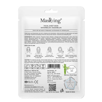 MasKing Bamboo Facial Sheet Mask of Watermelon & Muskmelon for Skin Refreshing Ideal for Women & Men 20ml, (Pack of 1)