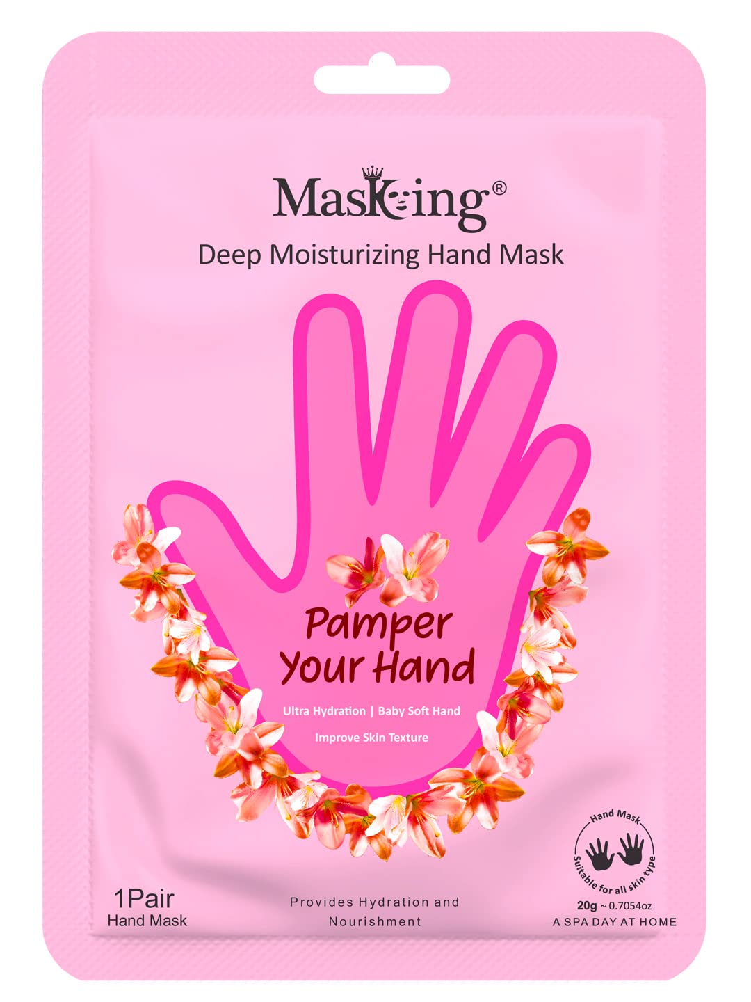 Masking Hand Hydration Gloves for Deep Moisturising, Brightening, Remove dull, dry skin, Softens nails and cuticles, Spa at Home, Hand Mask for Soft and Silky Hands 20g (pack of 1)