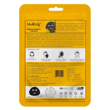 Masking Charcoal Bamboo Facial Sheet Mask Skin Detox and Cleansing Hibiscus, Apricot & Charcoal Sheet Mask for Women Men 25ml Each Pack of 03