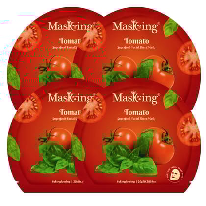 Superfood Tomato facial sheet mask for glowing Skin and Hydrating, Pack of 4
