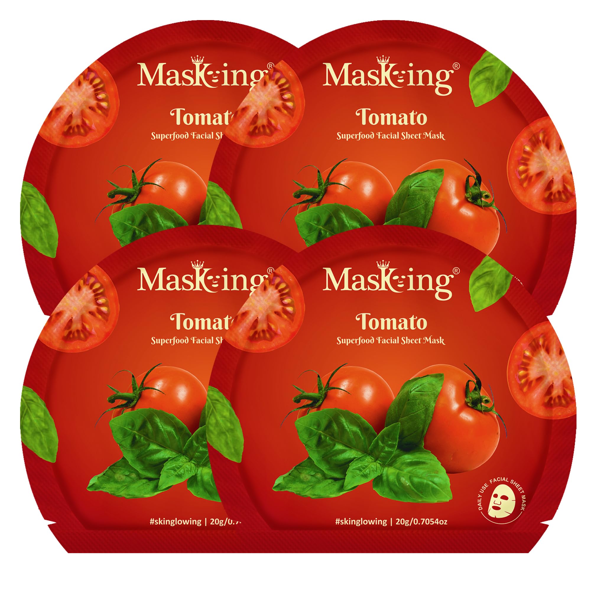 Superfood Tomato facial sheet mask for glowing Skin and Hydrating, Pack of 4
