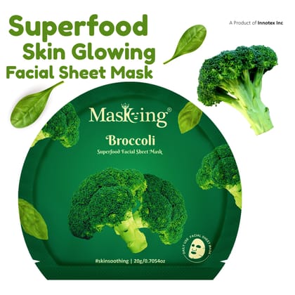 Superfood Broccoli facial sheet mask for glowing Skin and Hydrating, Pack of 4