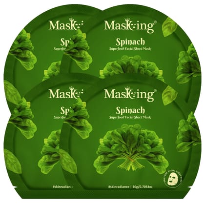 Superfood Spinach facial sheet mask for glowing Skin and Hydrating, Pack of 4