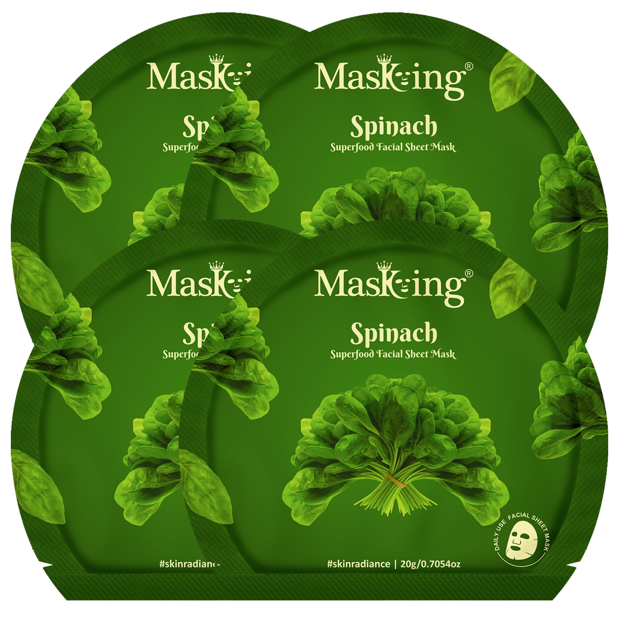 Superfood Spinach facial sheet mask for glowing Skin and Hydrating, Pack of 4