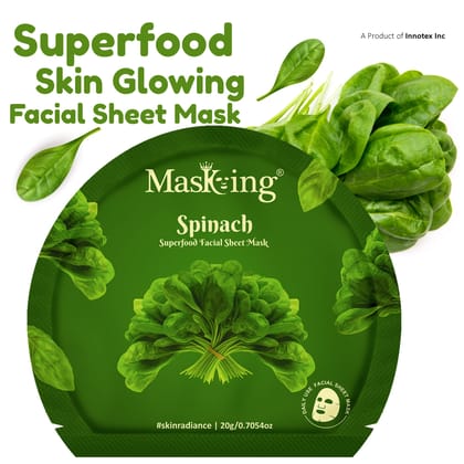Superfood Spinach facial sheet mask for glowing Skin and Hydrating, Pack of 5