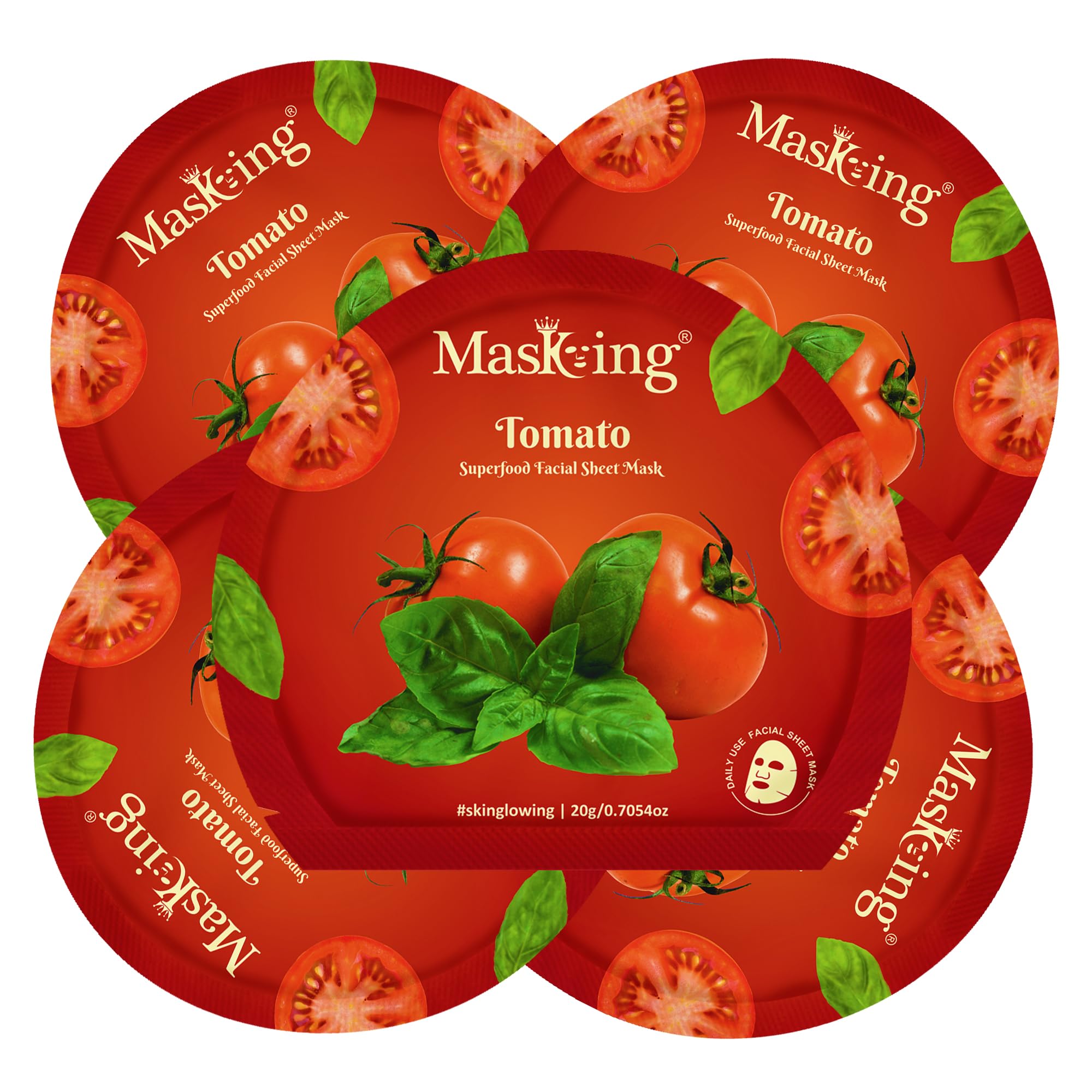 Superfood Tomato facial sheet mask for glowing Skin and Hydrating, Pack of 5